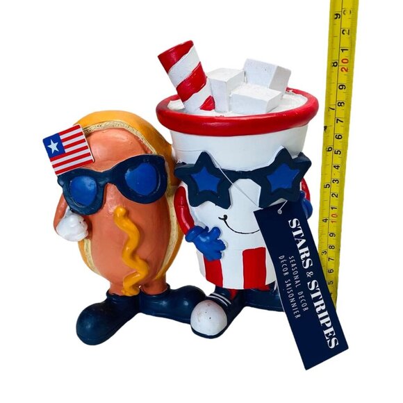 Stars & Stripes Patriotic Hot Dog & Soda Drinks 4th of July BBQ Picnic Decor - Picture 2 of 4